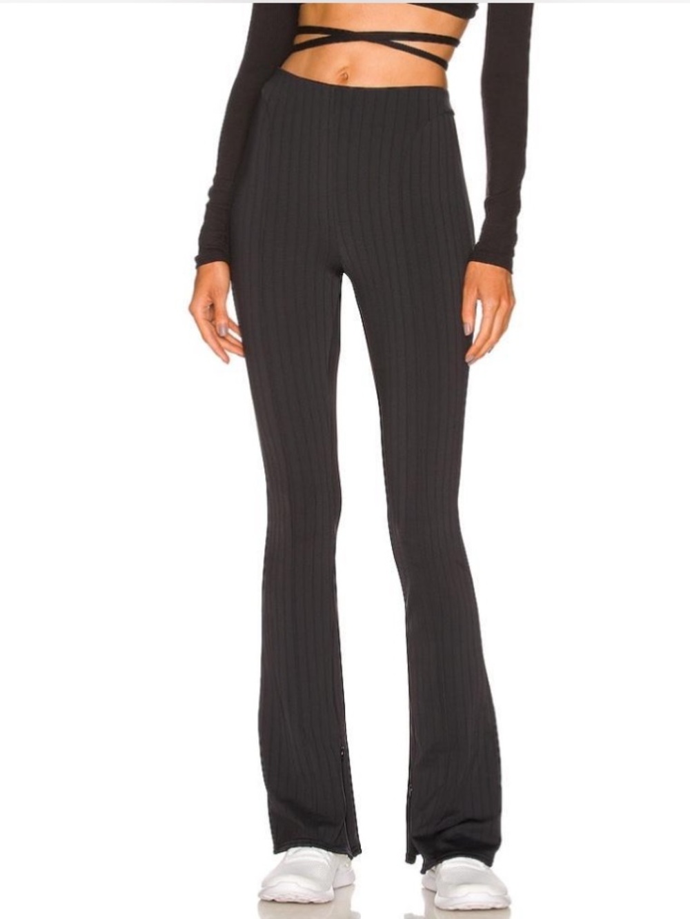 ALO Yoga High-Waist Pinstripe Flare Leggings - Black/Anthracite